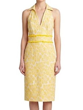THEIA Jacquard Cocktail Halter Dress